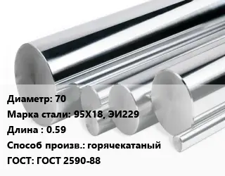Круг нержавеющий 70 Сталь: 95Х18, ЭИ229 L=0.59 горячекатаный ГОСТ: ГОСТ 2590-88